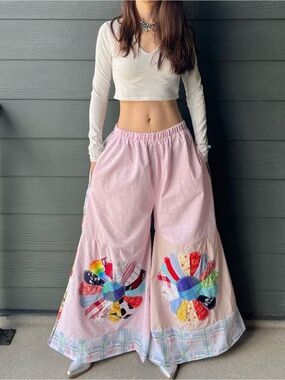 Bloom Patch | Handmade Patchwork Flower Flare Pants With Pockets | SKU 08031